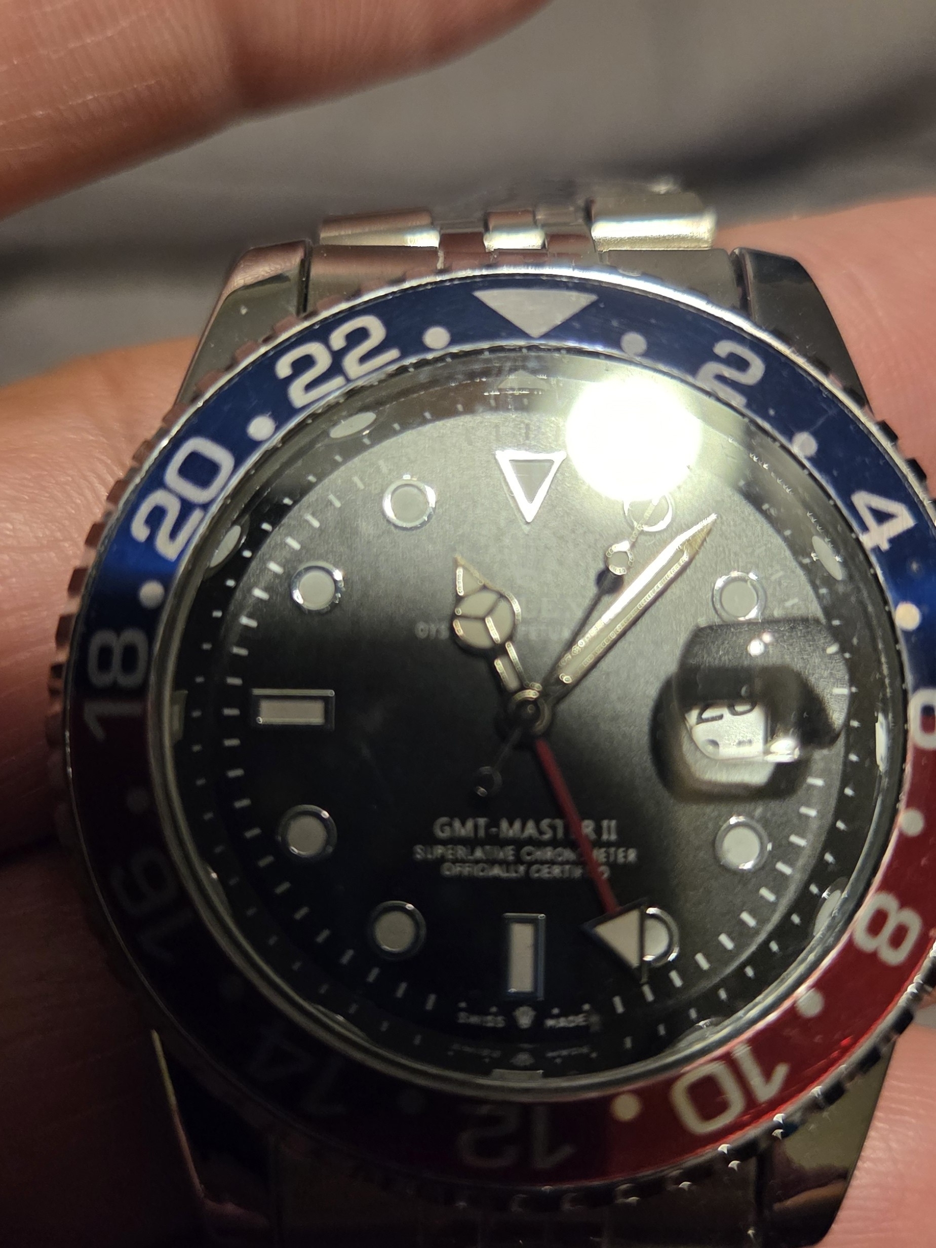 Gmtmasterii Style Stainless Steel Watch With Blue  Red Bezel